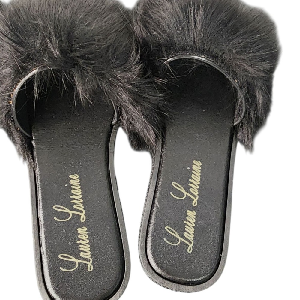 Lauren Lorraine Black‎ Faux Fur Slides Sandals Slippers Women's Size S